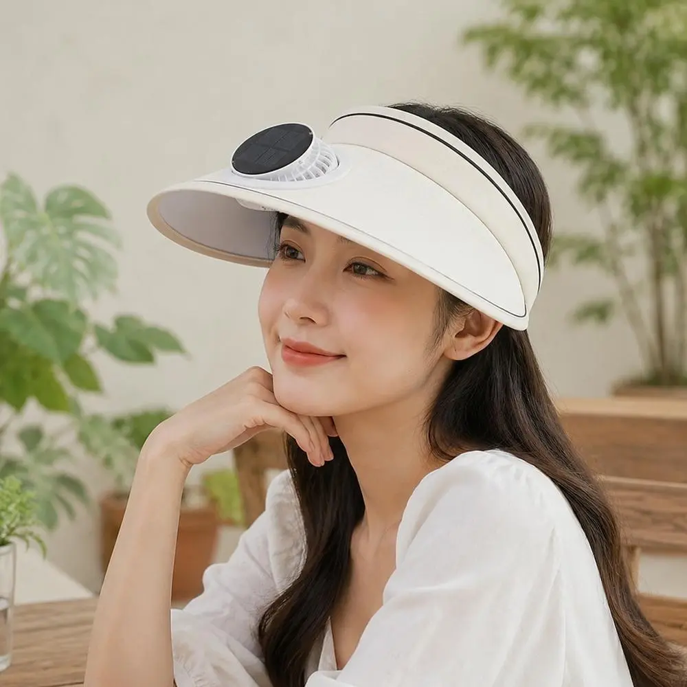 Women's Large Brim Empty Top Sun Hat - UV Sunscreen Face Covering, Built-in Rechargeable Cooling Fan, Versatile Fashion Design, Ideal for Outdoor Activities, Beach & Daily Summer Use, Adjustable Fit for Ladies