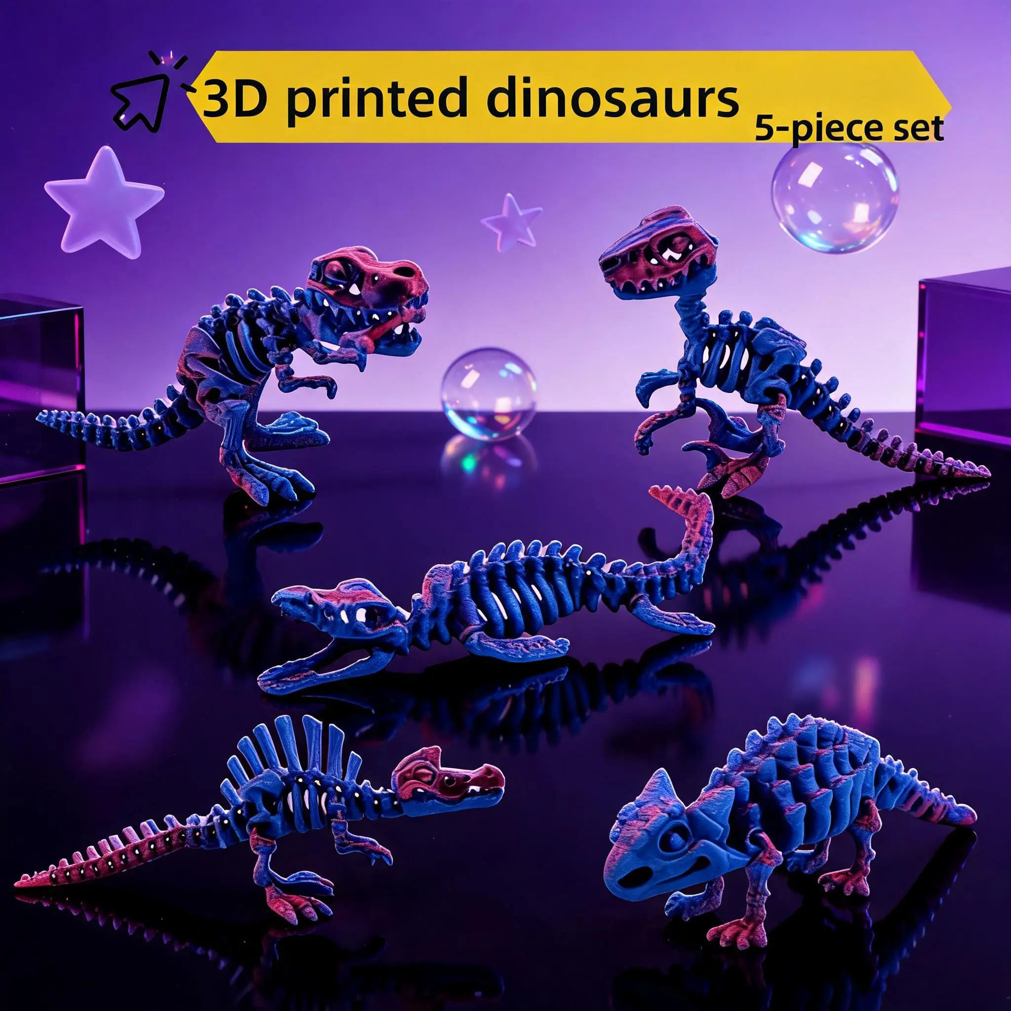 5-Piece 3D Printed Dinosaur Model Toy Set, Dinosaur Models Set, Action Figures, Articulated Animal Figurines, Includes Ankylosaurus, Mosasaurus, Spinosaurus, T-Rex, and Velociraptor for Home Decor and Birthday Gifts