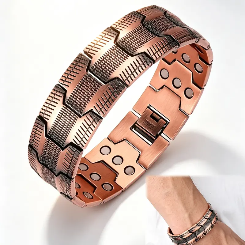 99.9% Pure Copper Magnetic Bracelet for Men – 3500 Gauss Magnets, Adjustable & Hypoallergenic. Stylish Wellness Gift for Him, Relieve Fatigue & Boost Energy, is a jewelry magnetic bracelet for daily wear Wearable