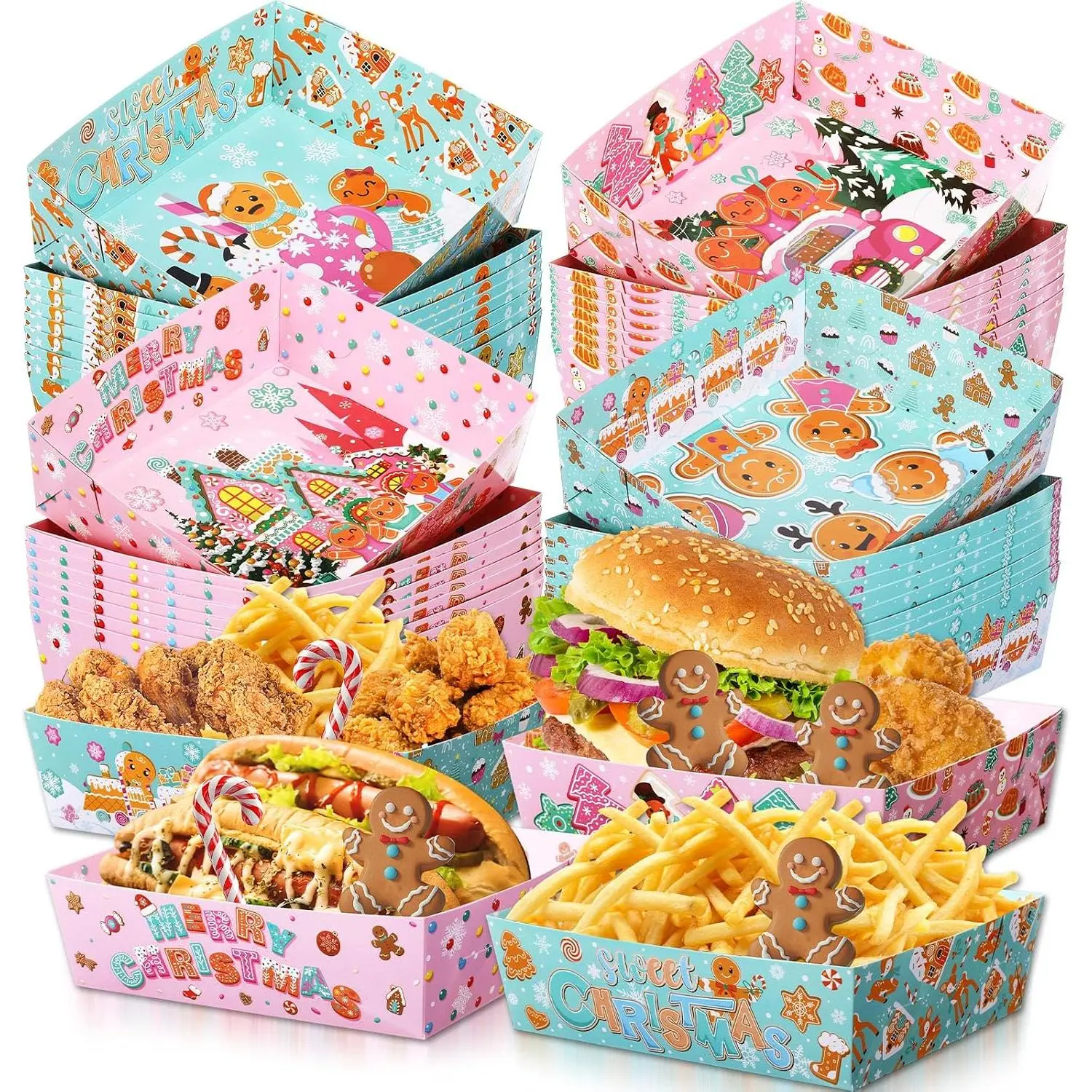 36 Pack 5 lb Large Winter Snowflake Paper  Trays Plates Party Supplies Snack  Serving Boat Nacho Trays Disposable Snack Bowl for Winter Holiday Decorations(Gingerbread)