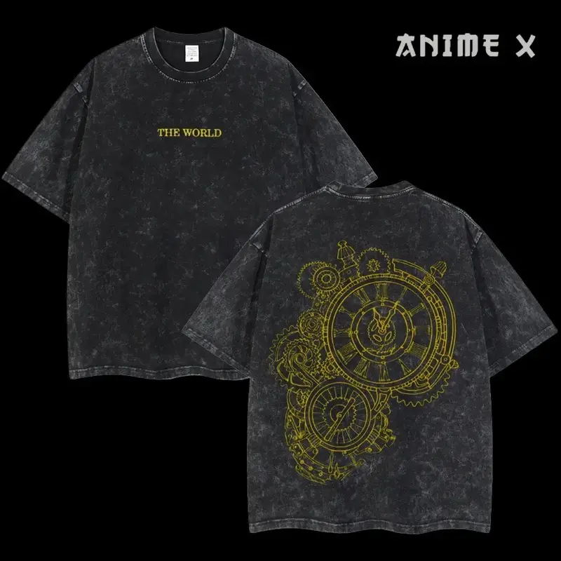 Retro Heavy Limited JoJo's Bizarre Adventure Anime Double Printed Vintage Oversized Washed Tee Unisex Oversize Anime Manga Washed Heavyweight Cotton T-shirt, Gift For Anime Fan, Anime Lover