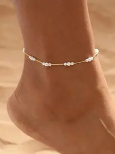 Ankle Bracelets for Women - 14K Gold Plated Waterproof Gold Anklet Delicate Chain Women's Anklets Summer Beach Pearl Jewelry Layering Stackable Anklet Gift Non Tarnish
