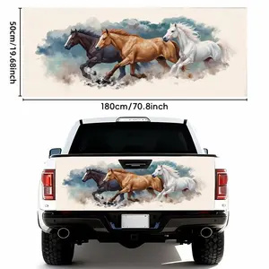 1pc 50*180cm2D Dynamic Galloping Horses Car Sticker - Dark Brown/Black with White Blaze, Golden-Brown, Pure White Horses on Light Background - Waterproof Self-Adhesive Tailgate Bumper Sticker - Weather Resistant, Easy to Apply/Remove, Fits Most Car M