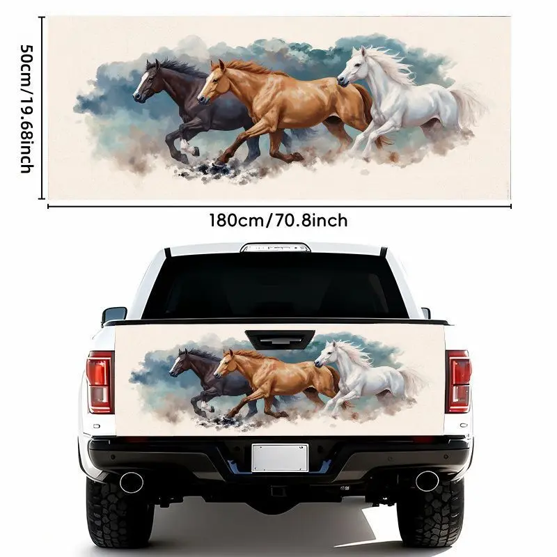 1pc 50*180cm2D Dynamic Galloping Horses Car Sticker - Dark Brown/Black with White Blaze, Golden-Brown, Pure White Horses on Light Background - Waterproof Self-Adhesive Tailgate Bumper Sticker - Weather Resistant, Easy to Apply/Remove, Fits Most Car M