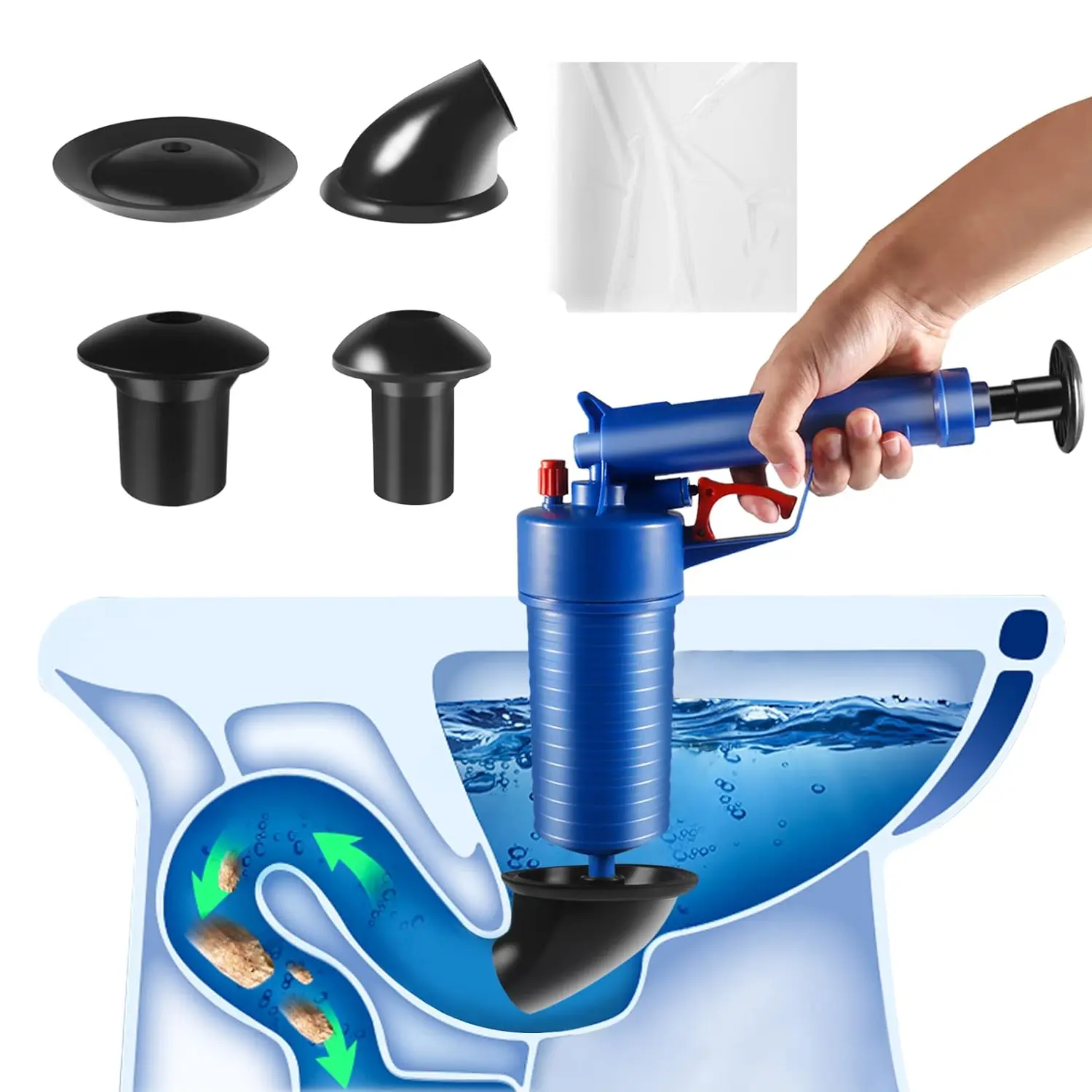 Toilet Auger Plunger, Air Drain Jetter, Pipe Clog Remover Tool, Sink Plug, High-Pressure Drain Gun, Strong Toilet Plunger for Kitchen, Bathroom, Shower