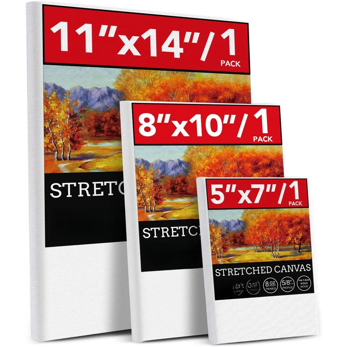 3 Pack Canvases for Painting with Multi Pack 11x14, 5x7, 8x10, Painting Canvas for Oil &