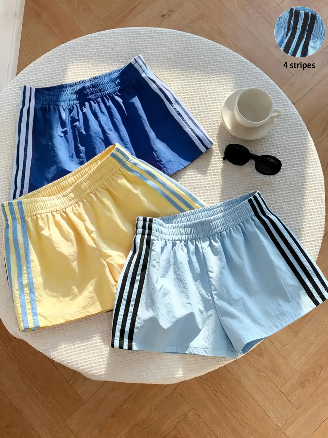 Women's Summer Striped Lightweight Athleisure Shorts, Elastic Waist Loose-Fit Workout Shorts, Casual Beachwear, Multiple Colors Available, Loose Sporty Shorts