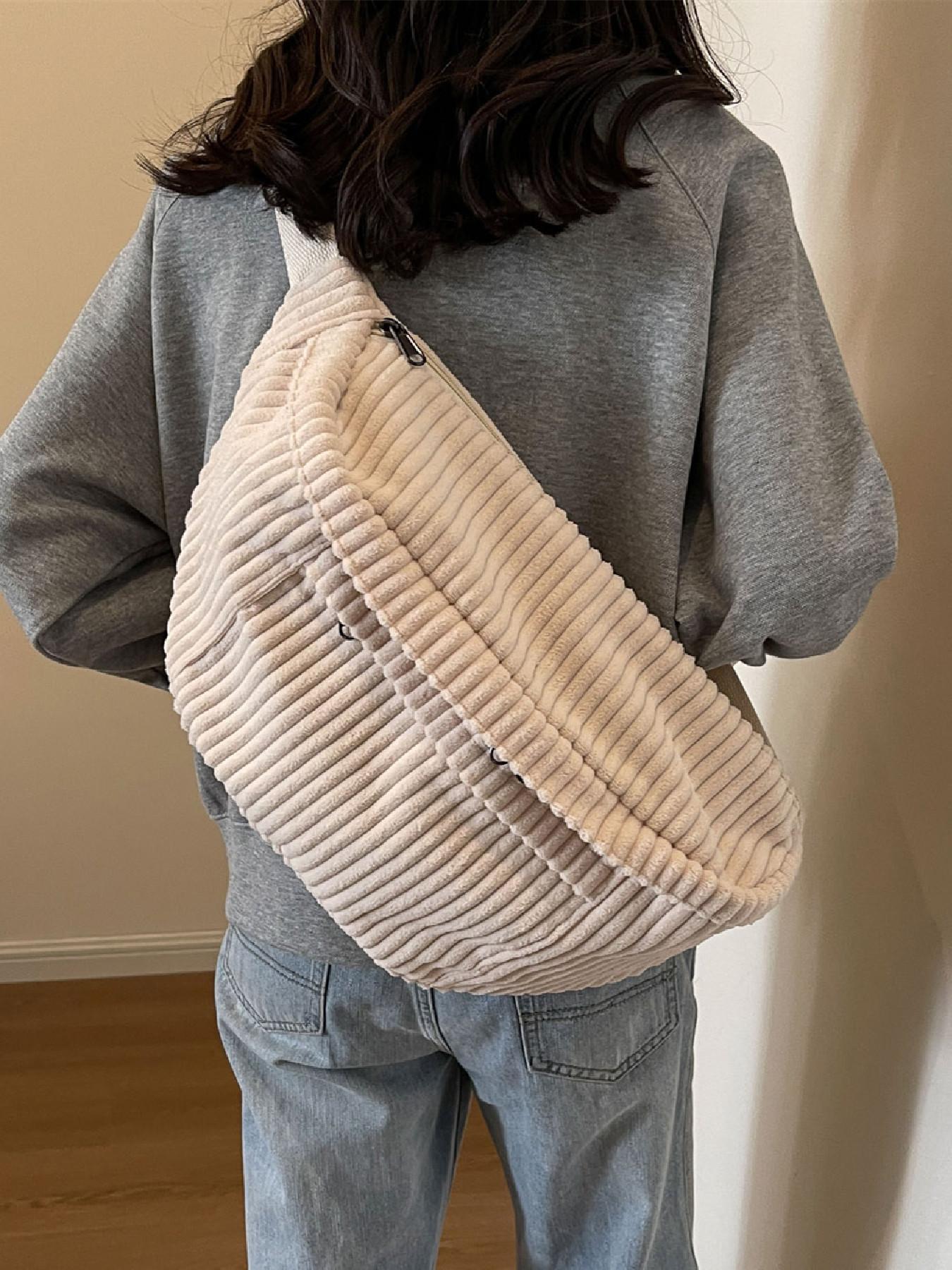 Women's Fashionable Large Capacity Embossed Textured Zipper Belt Bag, Casual Commuter Versatile Plain Fanny Packs, Simple All-match Bum Bag