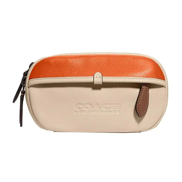 COACH Charter 17 Crossbody and Waist Bag for Men – Saffron and Off-White Calfskin and Canvas Zippered Small Bag