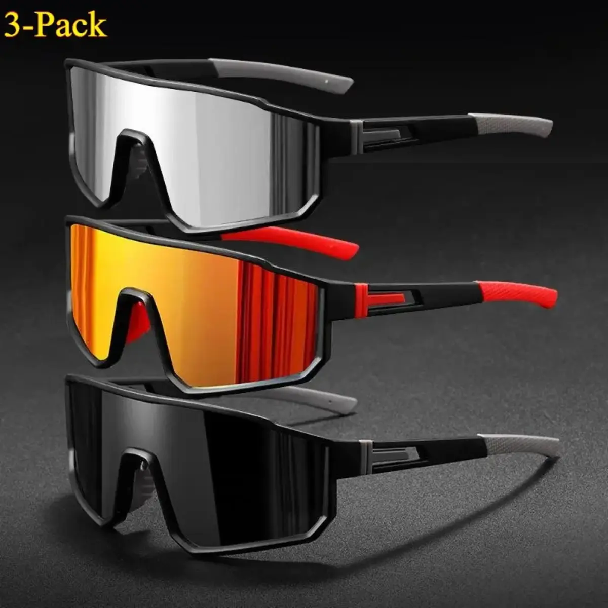 2/3-Pack Unisex Wraparound Sports Sunglasses, Lightweight Synthetic Frames with Windproof & UV400 Protection for Cycling & Running, Bike Glasses, Outdoor Active Accessories, Flexible, Graphics, Packaged, Multiple