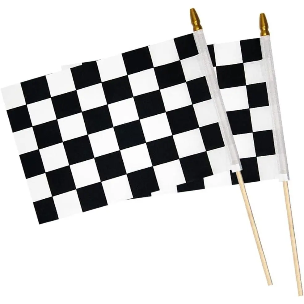 2 Pcs 8x12 Inch Black and White Checkered Flag with 14.5 Inch Wood StickGift