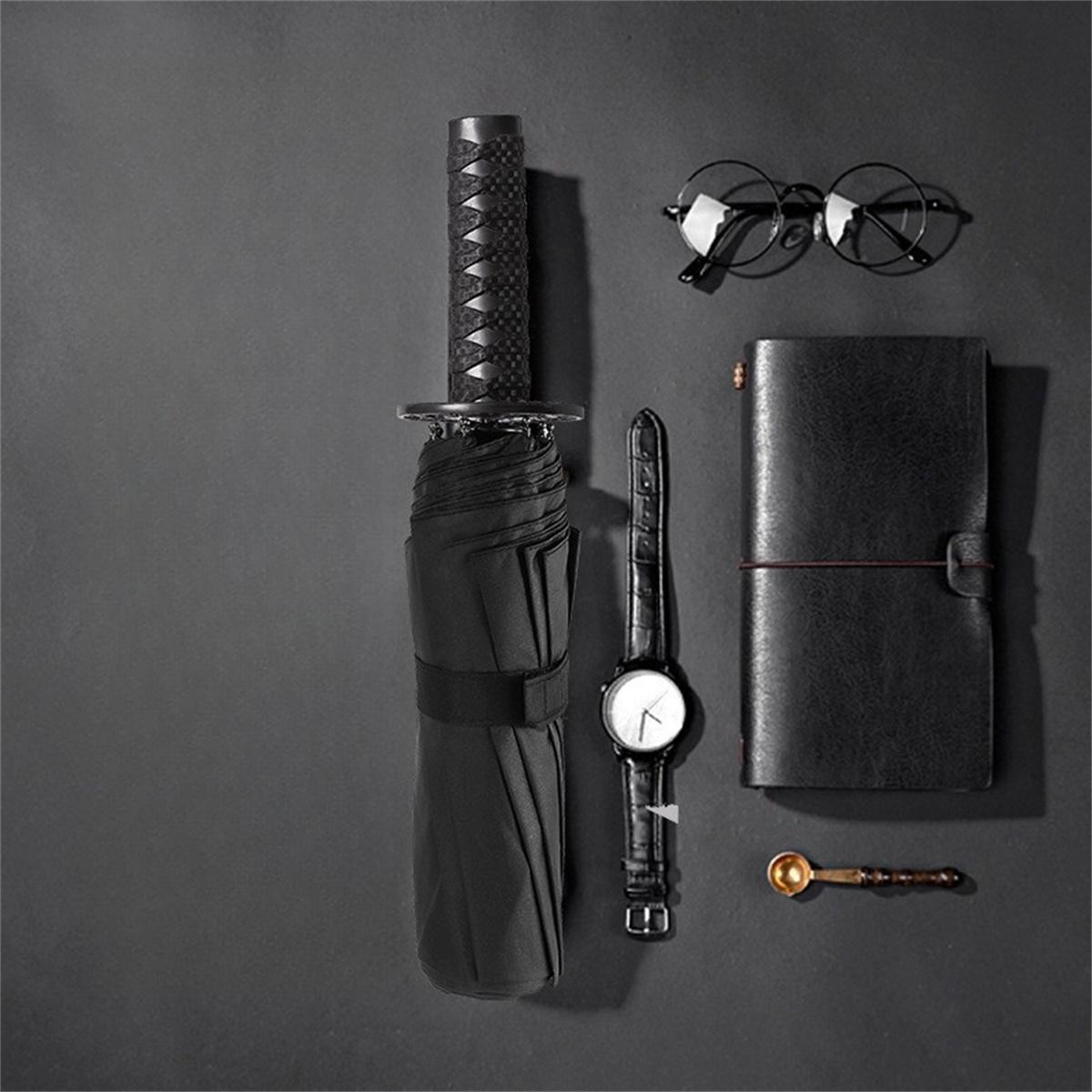 Samurai Handle Design Folding Manual Umbrella, Vintage Portable Windproof Rainproof Umbrella for Outdoor Travel, Durable and Compact for All Weather Conditions