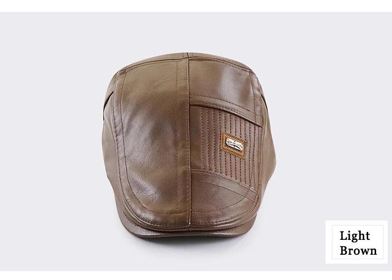 PU Leather Beret Hat Men Autumn Winter Faux Leather Duckbill Newsboy Cap Herringbone Middle-aged Men's Flat Peaked Cap For Dad