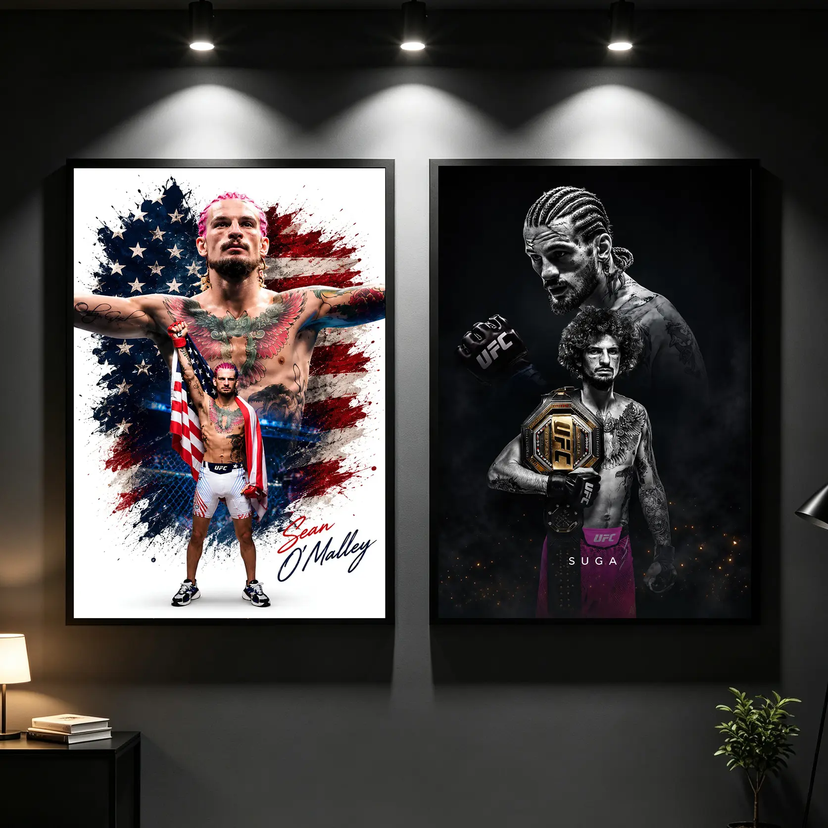 Sean O'Malley Suga UFC Fighter Canvas Wall Art Poster,American Flag Splash Graffiti Canvas Print, Frameless Decorative Canvas Painting, MMA Boxing Sports Poster for Man Cave Gym Bedroom Home Decor,2PCS framed Canvas Poster