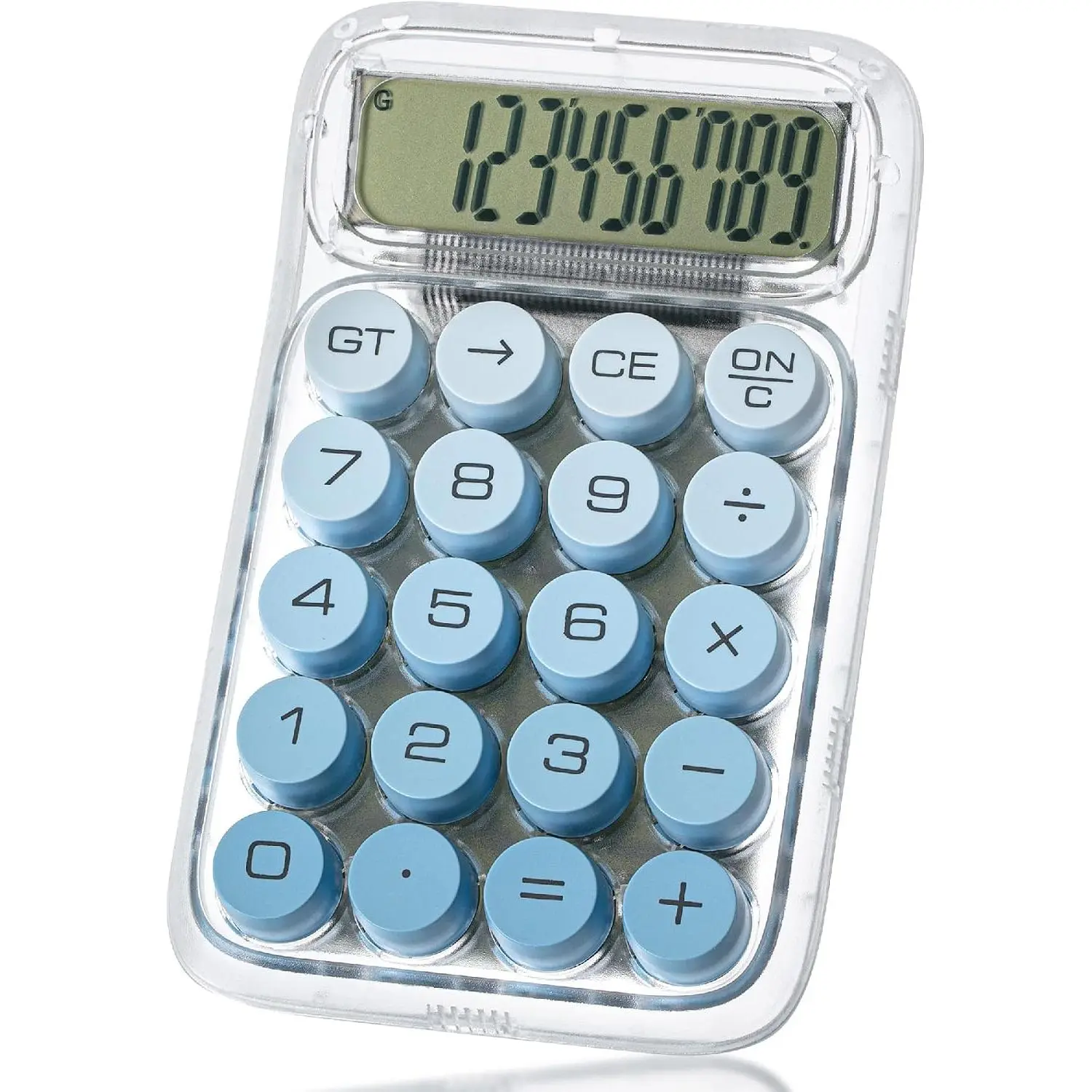 - Mechanical  Calculator, 10 Digits, Blue Calculator | Transparent , Large LCD Display, Big Buttons