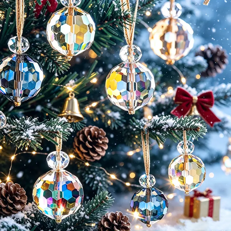 12 rainbow mini crystal balls, 22mm pendants, Christmas tree decoration ornaments, suitable for DIY modification and home or car decoration.   They can also be used as accessories for necklaces and bracelets.