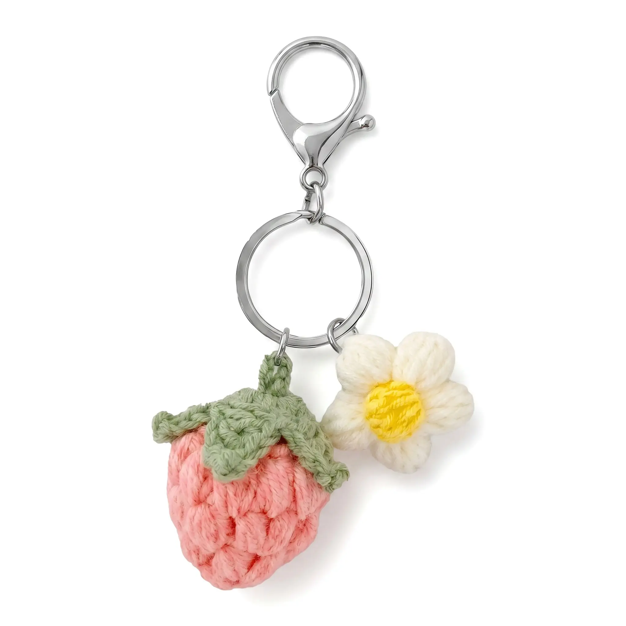 Handmade Strawberry Flower Keychain - Handmade Craft Kawaii Accessories, Stainless Steel Jewelry EDC Gear Cute Collectibles, Gift for Women’s Car Keys, Bags, Wallets, Purses, Animal-Themed Keychains