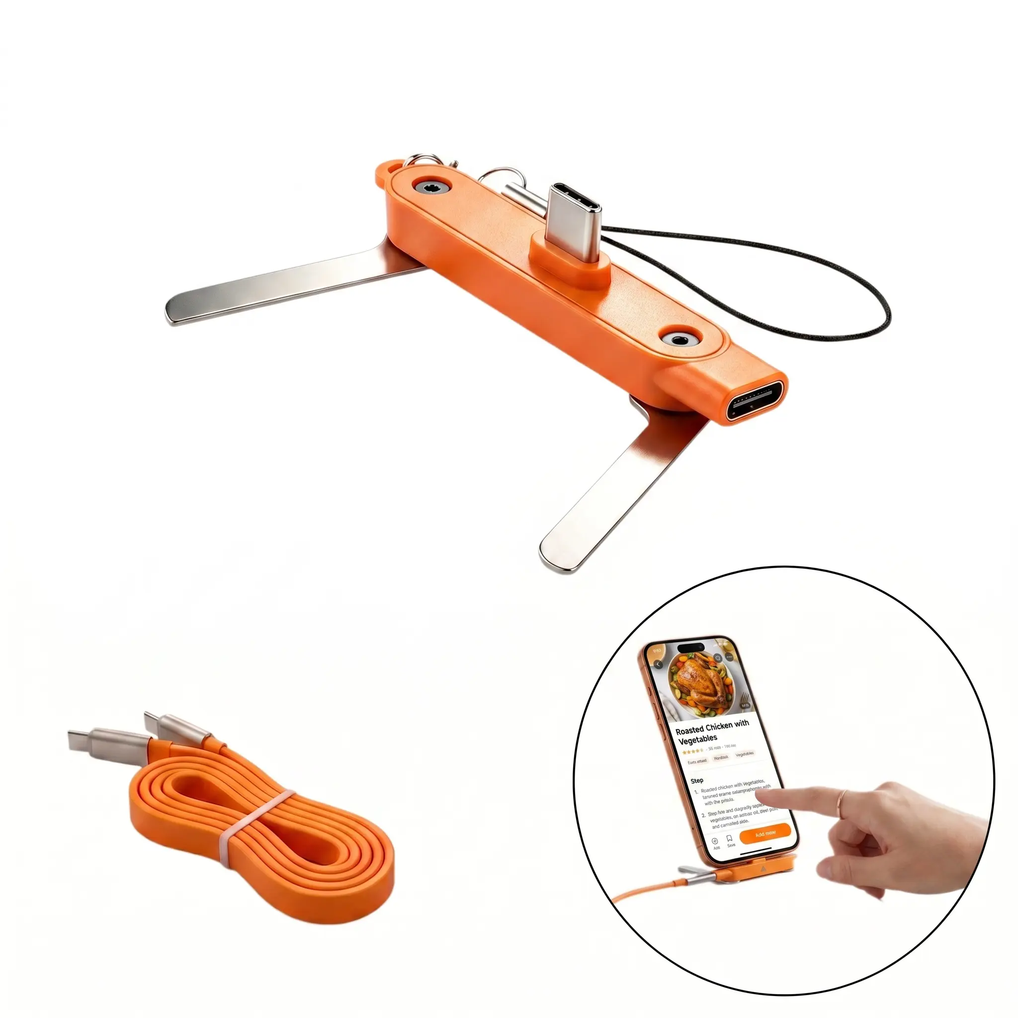 240W SuperCharge 360° Rotating Invisible Stand Detachable 2-in-1 Charging Cable, Zinc Alloy Silicone Type-C Cable, Compatible with All Type-C Devices, Essential for Gaming, Office and Car Use| Single Head, Set.extend Charger Smartphone-YY0