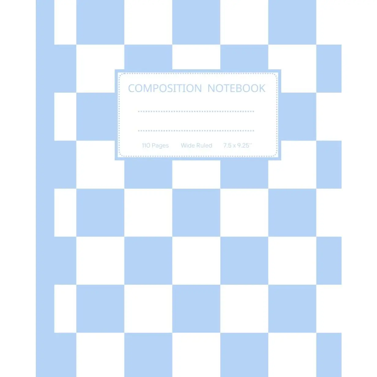 Pastel Blue Preppy Wide Ruled Composition Notebook - Checkered Cover, Retro Vibe, Cute Paperback Office Stationery for Teens, Preppy Look