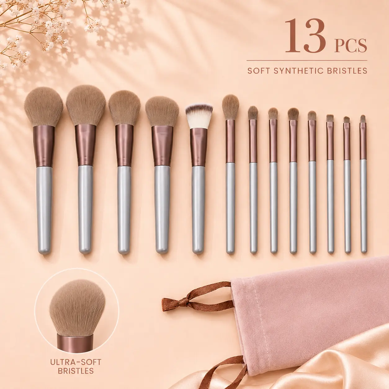 13PCS Makeup Brush Set, Soft Synthetic Bristles Face Makeup Brushes for Foundation, Powder, Eyeshadow, Blending & Blush,couple,rosa
