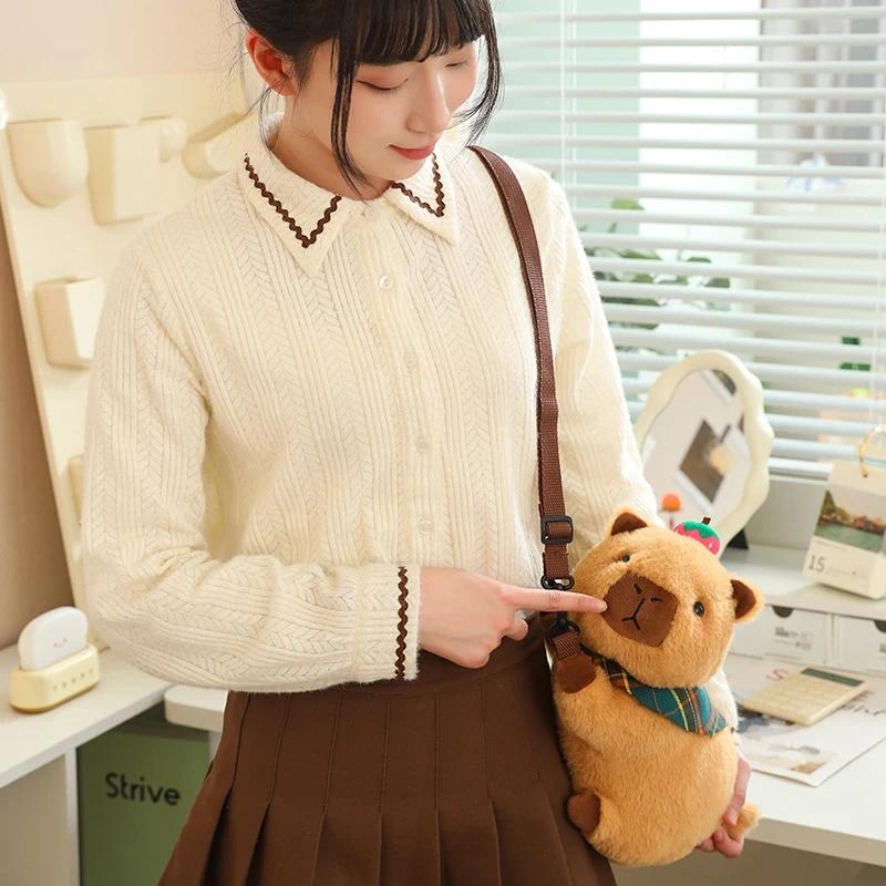MyRytanda Kawaii Capybara Plush Backpacks Cute Animals Fuzzy Phone Bags Brown Capibara School Bags Childreen Birthday Gifts