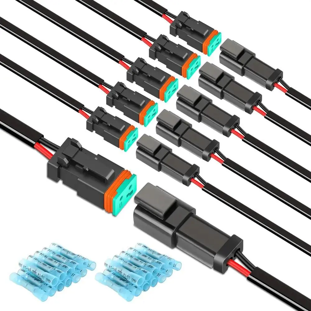Nilight 2-Pin DT Connector Kit (6 Kits, Male & Female), 16AWG 16awg wires, Waterproof Plug-and-Play Electrical Connectors for Automotive Users, w/Heat Shrink Butt Terminals, LED Compatible, Outdoor Safe