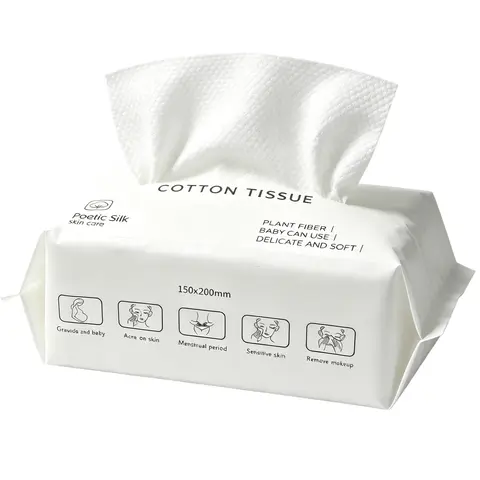Disposable Biodegradable Facial Towels for Sensitive Skin, Lint-Free Face Tissues for Washing Face, Skincare and Makeup Removal, Plant-Fiber Dry Wipes, 1/2/4 Packs