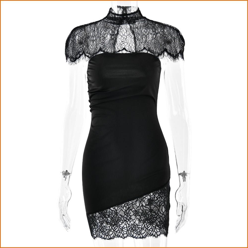 KODA & CO 04 European & American Ins Style Lace Trim Shawl New Dress, Sexy Spicy Girl Tube Top Backless Bodycon Mini Dress