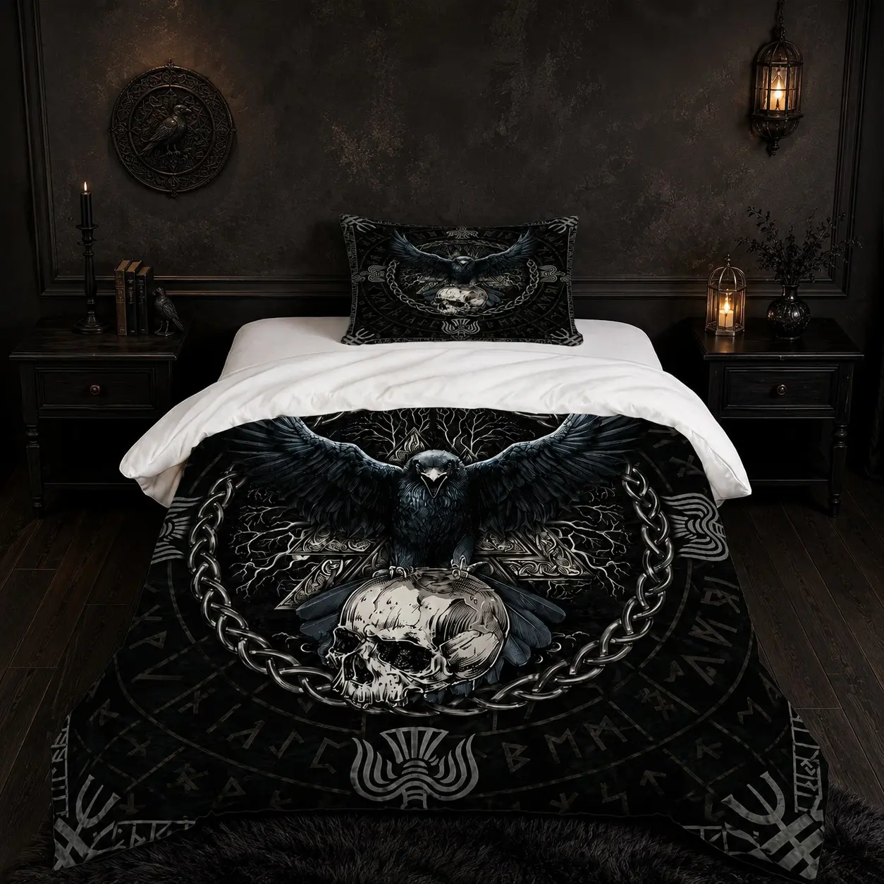 2/3-Piece Dark Nordic Viking Rune Totem Print Duvet Cover Set (1 Duvet Cover and 1/2 Pillowcases), Comforter and Pillow Inserts Not Included, Soft Breathable Bedding, Decor for Teen and Adult Bedrooms and Dormitories, Ideal As Gifts