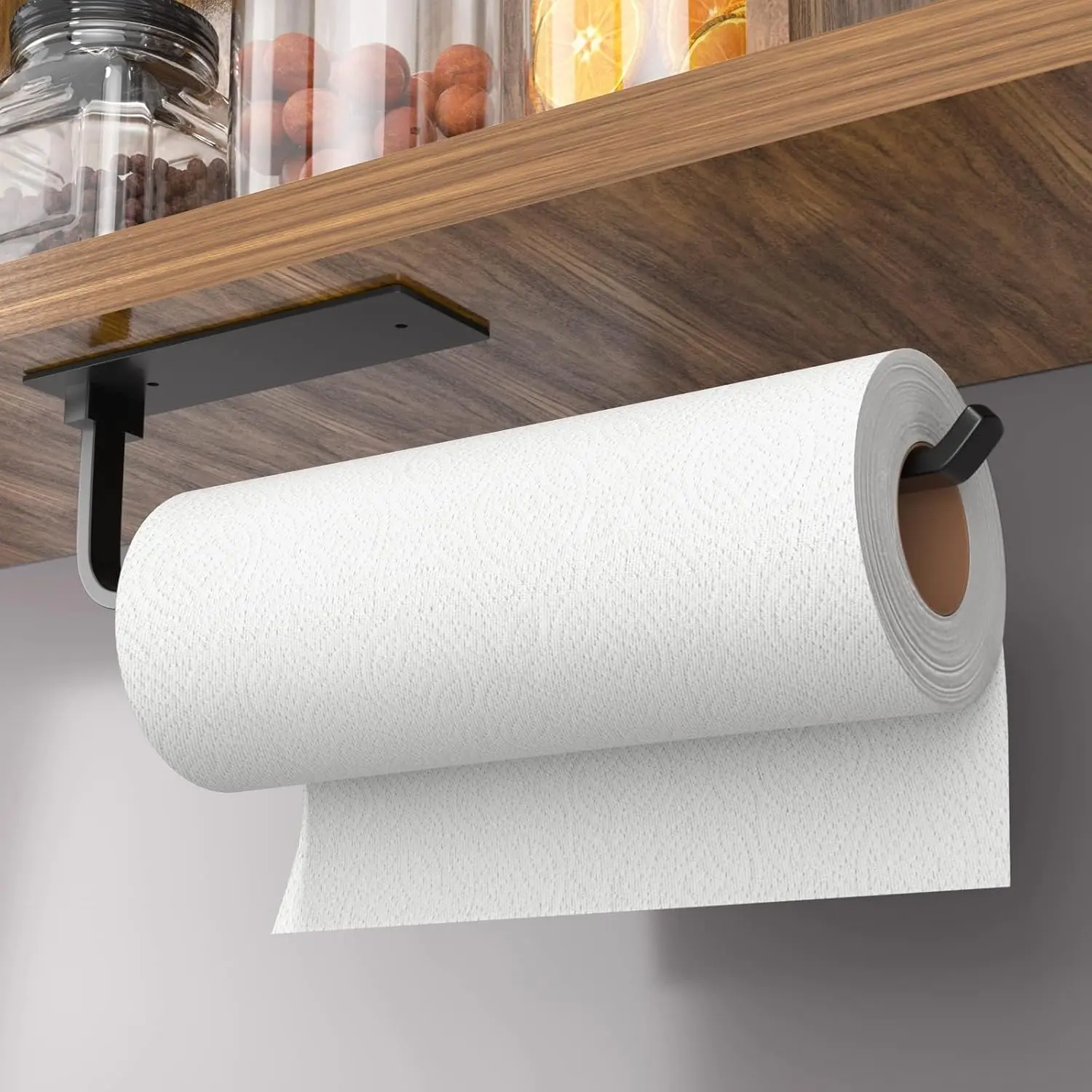 Paper Towel Holder - Self-Adhesive or Drilling, Matte Black, Upgraded  Kitchen Roll Dispenser Under Cabinet,  but Stronger Than Stainless Steel!