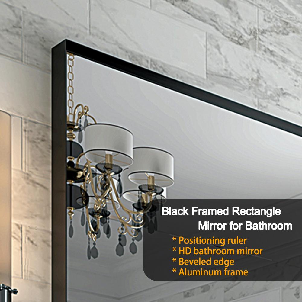 40x30inch Glossy Black Bathroom Mirrors For Wall Rectangle Vanity Mirror Corner Hangs Farmhouse Mirror Modern Metal Framed Rectangular Mirror, Decorative Square Corner Mirror(Horizontal & Vertical)