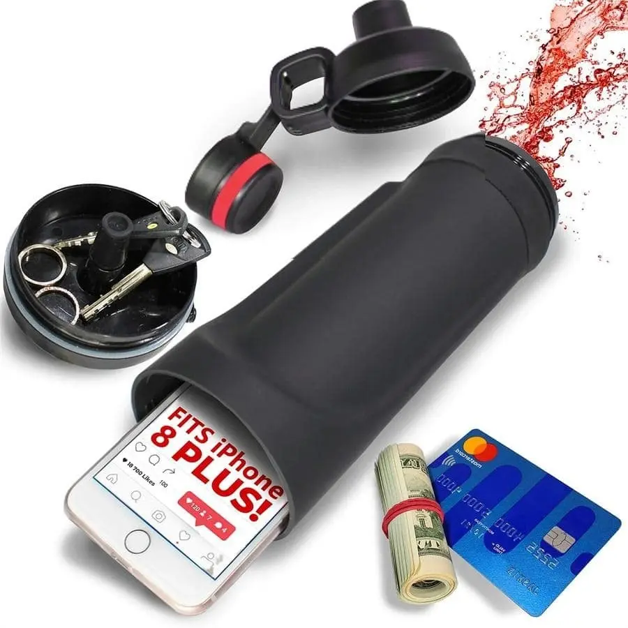 Hidden Water Bottle with Secret Pocket for Phone, Secure Medication Box, Concealed Design, Ideal for Travel & Daily Use