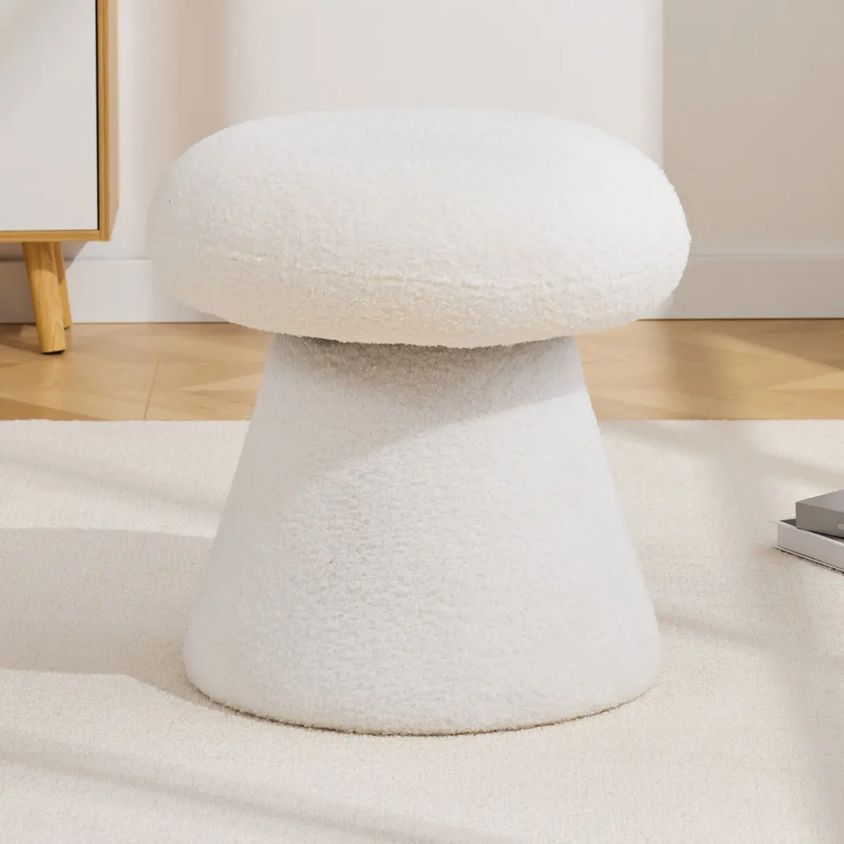 [Bellemave] Teddy Fabric Soft-padded Footstool, Mushroom shaped Ottoman, Shoe-changing Stool, Makeup Stool,No Installation Required, Suitable For Bedrooms, Living Rooms, Powder Rooms Or Entrances﻿