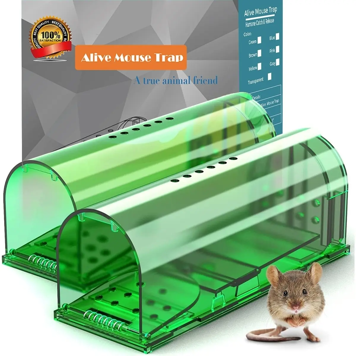 Humane Catch and Release Indoor/Outdoor Mouse Traps Pack of 2 - Easy Set Durable Traps, Humane Solution, Safe for Pets and Humans - Instantly Remove Unwanted Vermin from Your Home