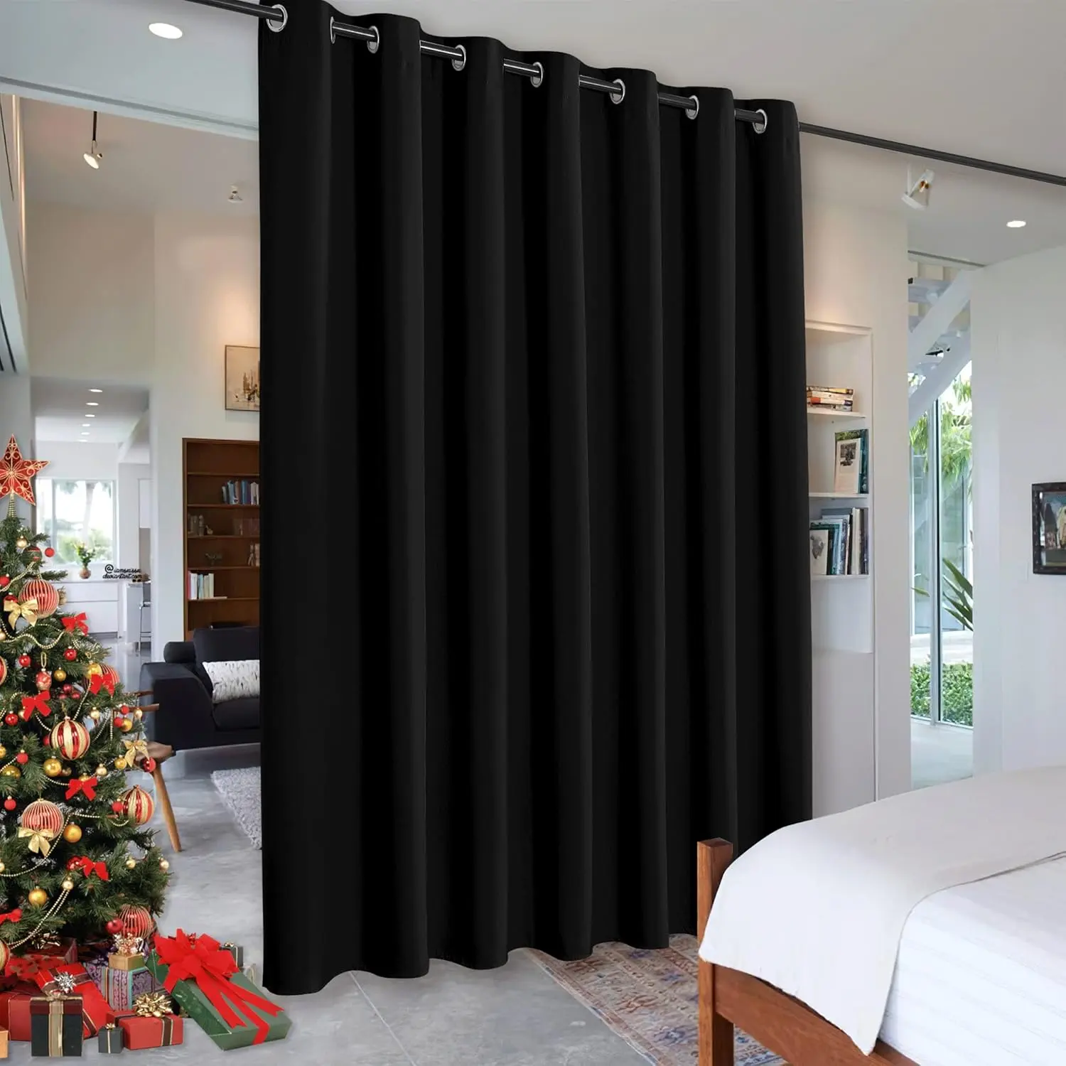 Blackout Thermal Insulated Blind Curtains, Noise Reduce Barrier for Nursery, Portable Curtain for Sliding Glass Door/Storage/Space Room Divider, 7 ft Tall x 8.3 ft Wide, Black, 1 Panel
