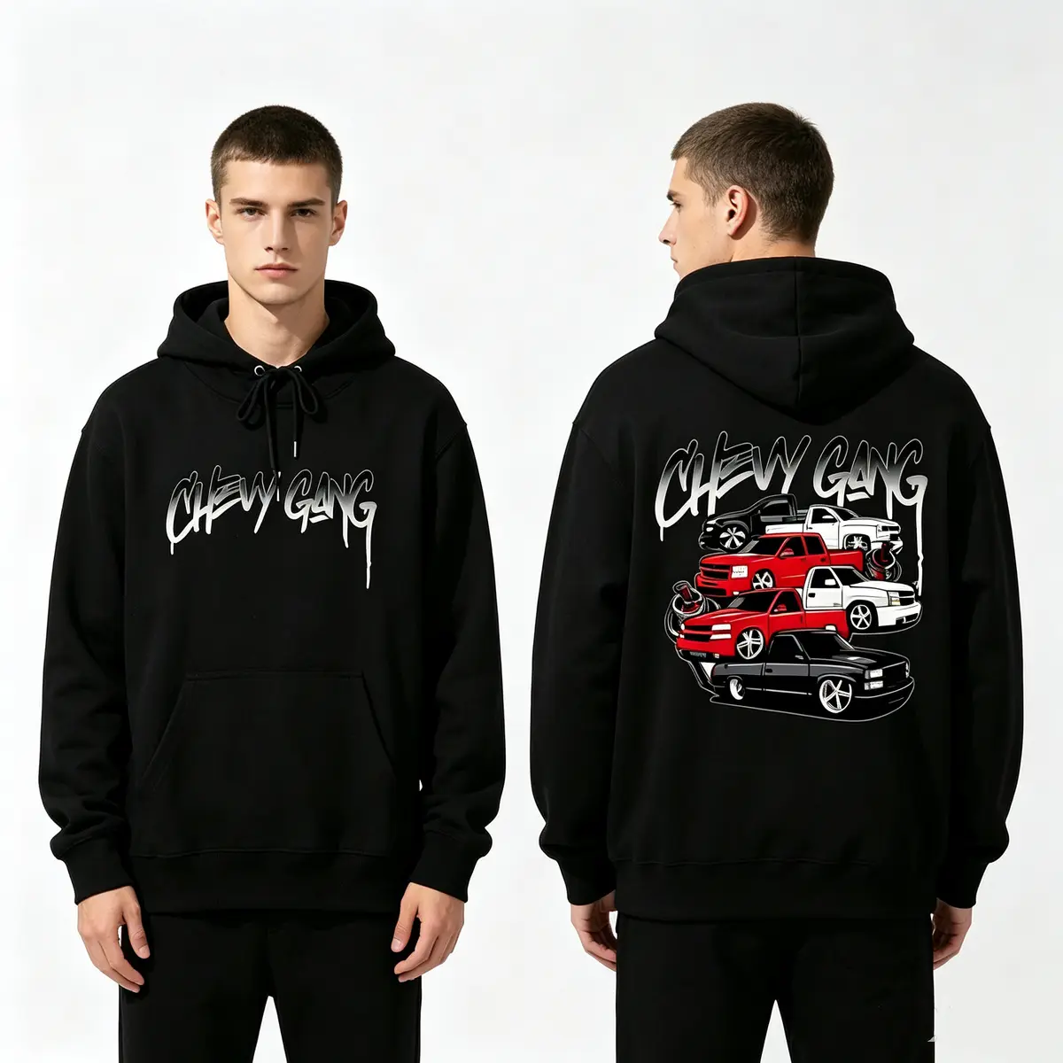 Chevy Gang Graphic Hoodie Chevy Men's Cotton Hooded Sweatshirt Old School Chevy Hoodie Gift for Him Truck Hoodie Classic Chevy Truck Casual Menswear Fabric Top