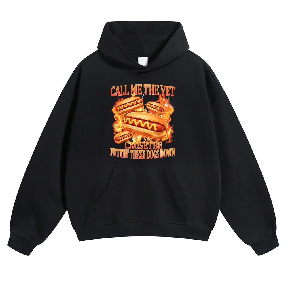 Unisex CALLMETHE VET Flame Grilled Hot Dog Lightning Graphic hoodie Personalized Pattern Y2k Clothing Round Neck hoodie,Women's Clothing 100% Cotton, Menswear, Top, Vintage Style,Summer Casual Oversized