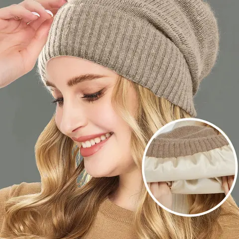 New Wool Blend Satin Lined Knit Fashion Beanie Hat, Lightweight Unisex Soft Loose Fit Warm Cap for Fall & Winter, Casual Style #GLOBAL PICKS