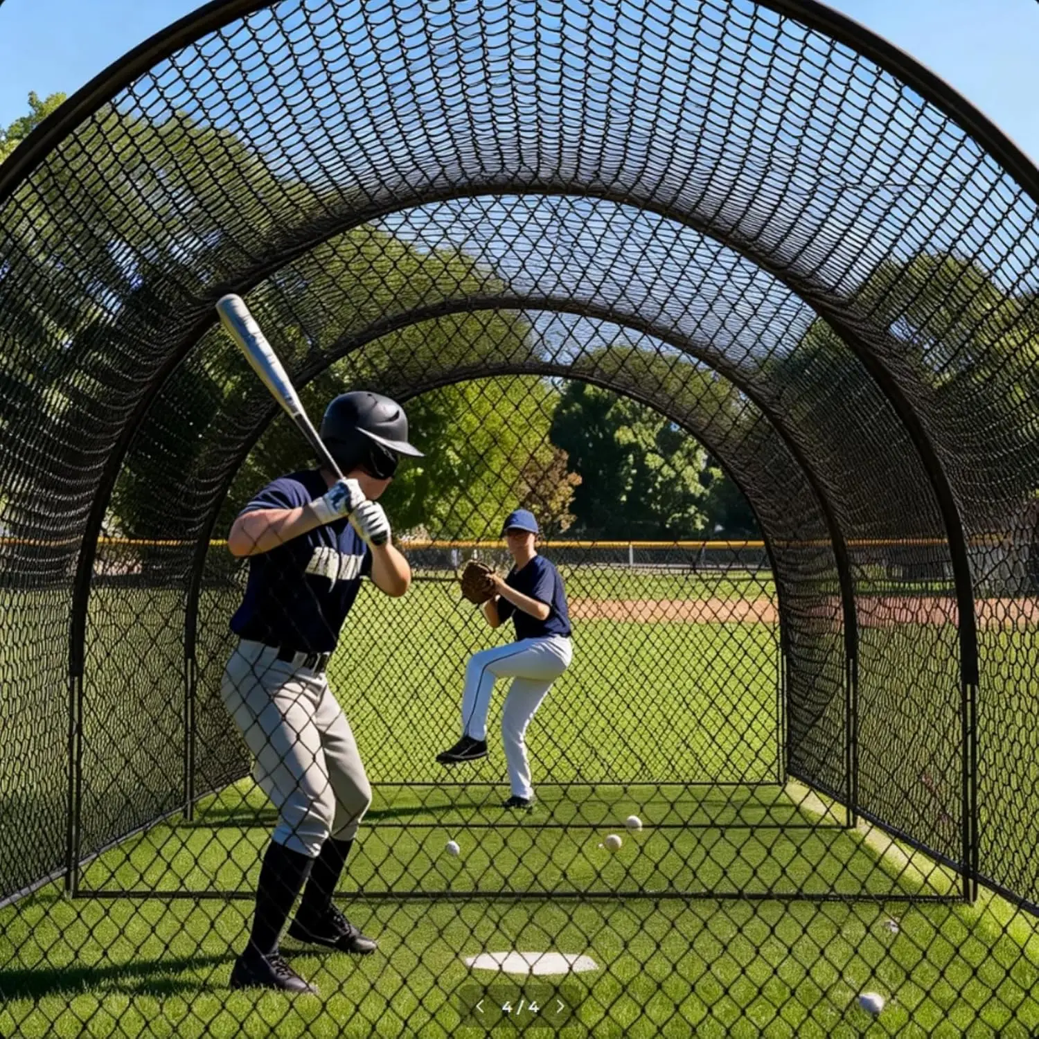 33FT Baseball Batting Cage, Heavy Duty Baseball Training Net Cage with Frame & Net, 12.7mm Fiberglass Poles Full Surround Netting, Portable Practice Cage for Hitting Pitching Softball Golf, Backyard Field Outdoor Sports Training Equipment