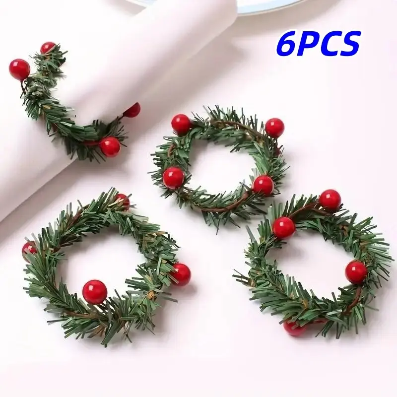 6 Piece Party Wreath Decorations, Fruit Leaf Napkin Rings, Christmas Festival Tabletop Decor, Hotel Home Napkin Clips