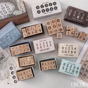 1 Box 10 Mini Stamps Set, Digital Imprint Series Wooden DIY Stamp, Number Hand Account Stamp, Creative Craft Supplies, Scrapbooking