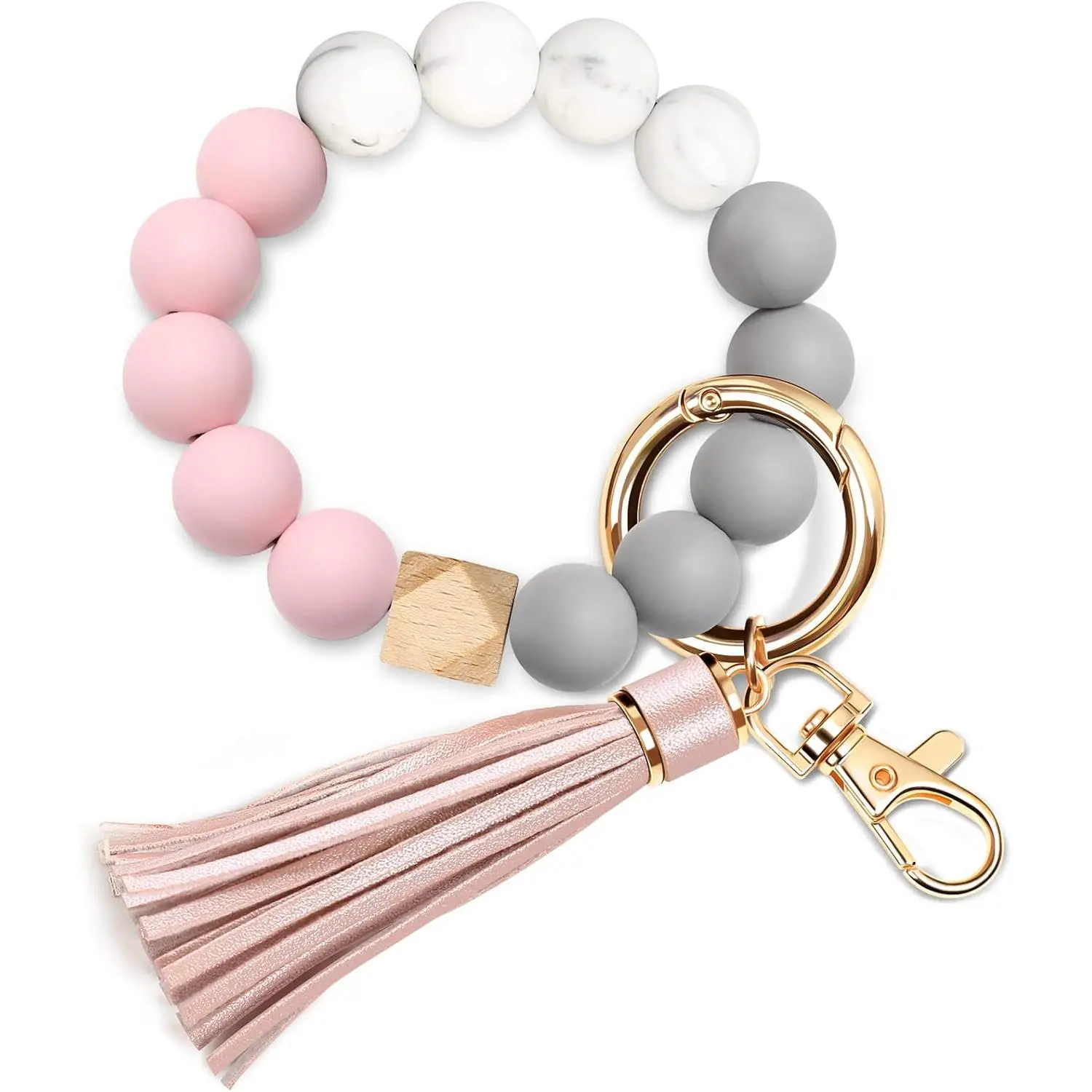 Women's Silicone Beaded Quick Release Keychain Bracelet - Elastic Band Wristlet with Clip-On Card Wallet, Bangle for Mobile Phone Accessory Organization