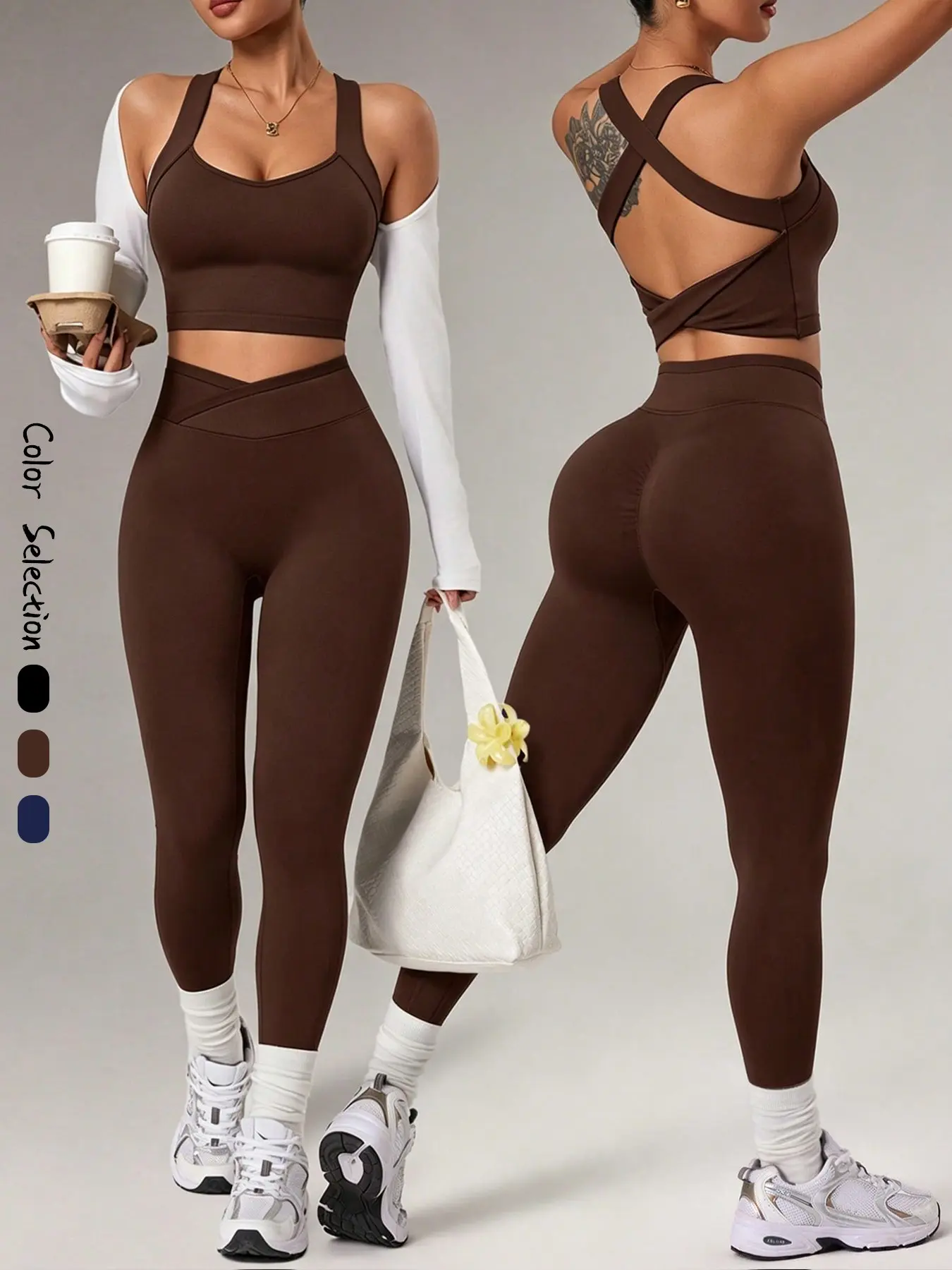 2-Piece Colorblock Women's Sportswear Set, Athletic Workout Set, 300g Stretch Seamless Yoga, Outdoor Indoor Fitness Clothes, Running Hiking Walking Pilates All Seasons