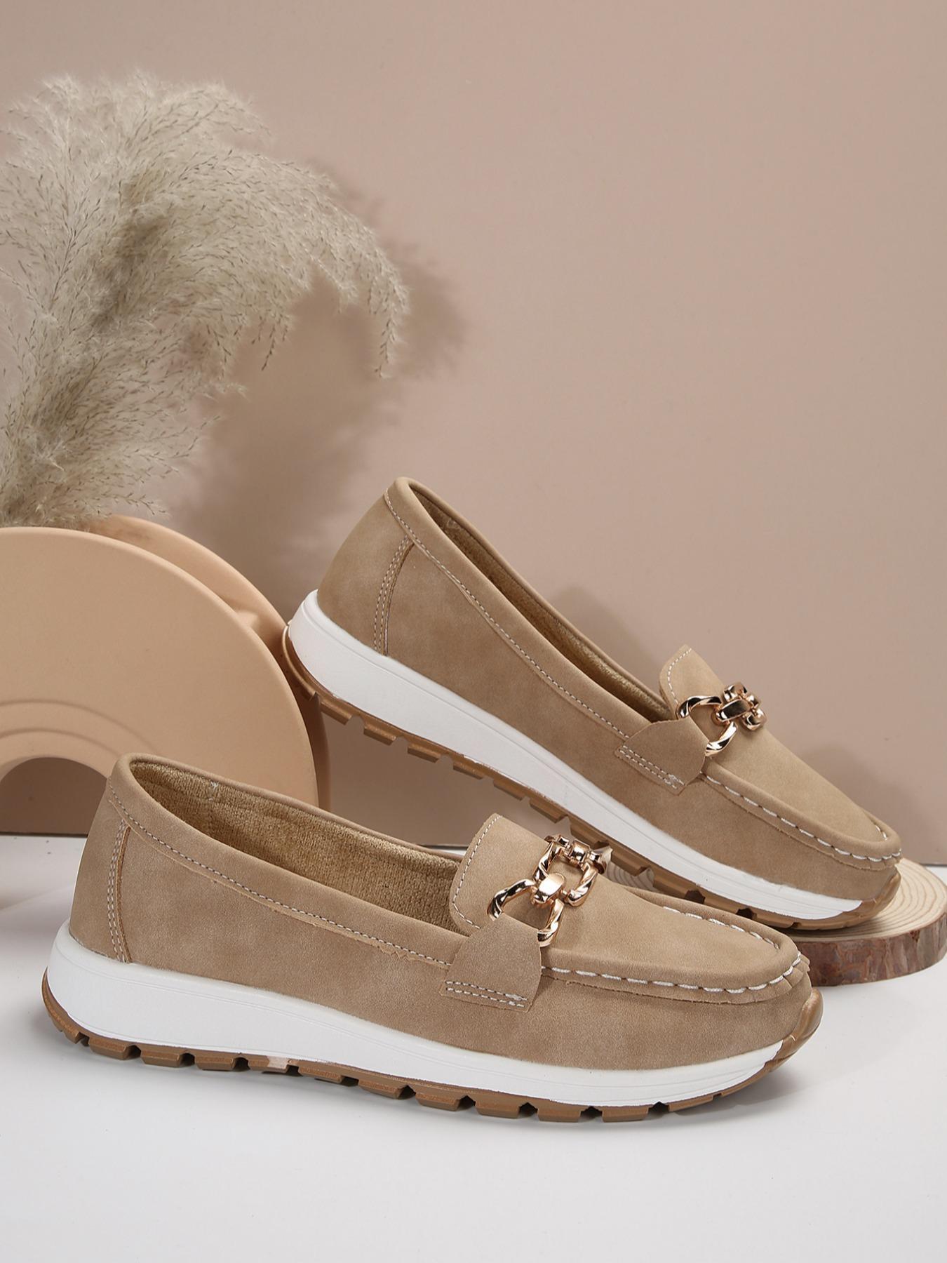 Women's Casual Sporty-On Low-Top Shoes, Lightweight Comfortable Fashion Round-Toe PU Leather Shoes with Decoration, On Style