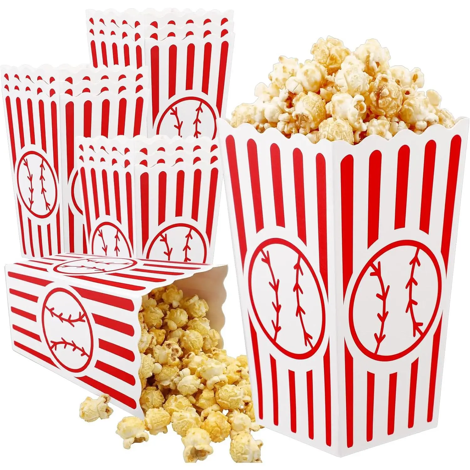 Yexiya 100-Piece Disposable Printed Cardboard Baseball Popcorn Boxes Set - Sports Themed Birthday Party Favors, Senior Night Gift Decor Supplies