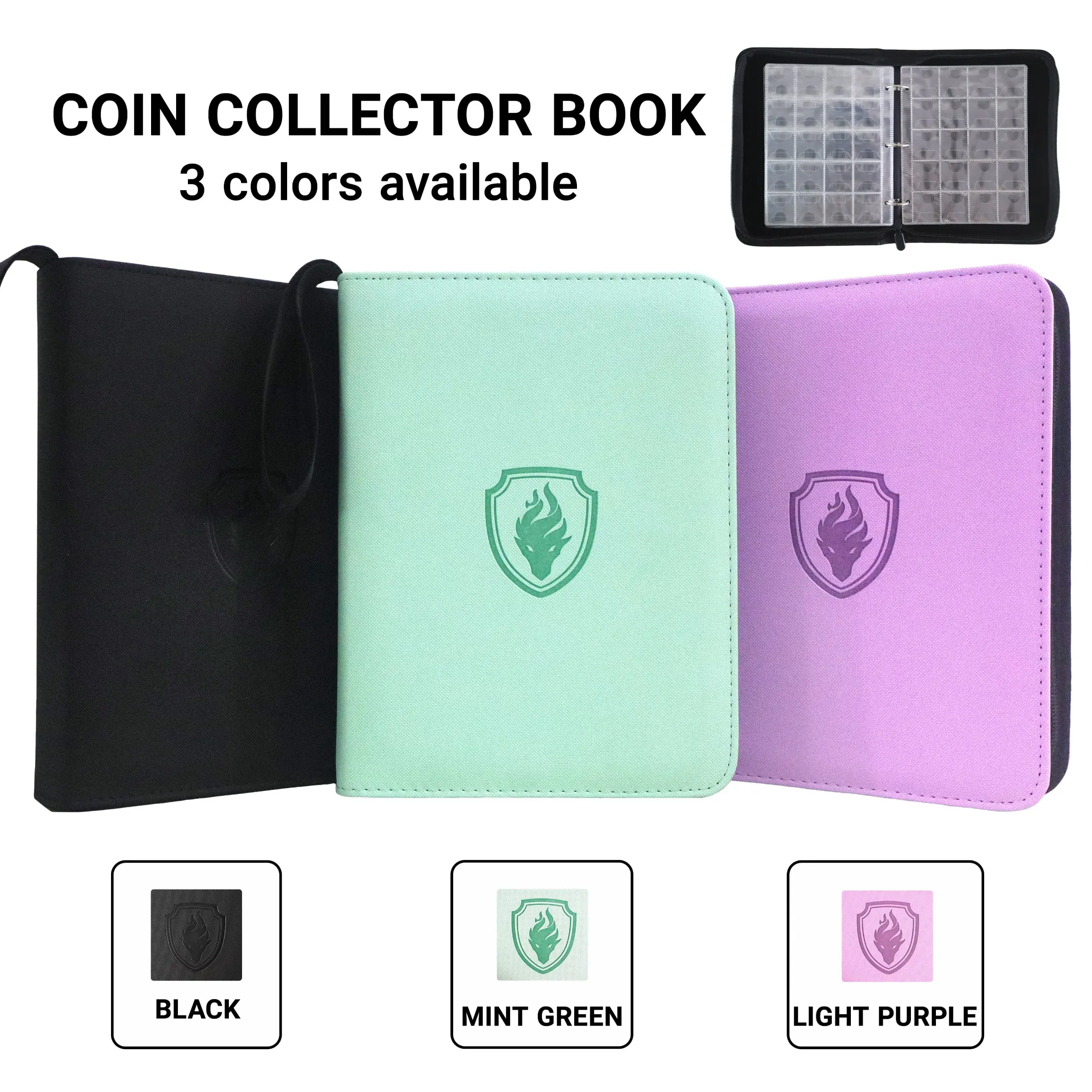 Zipper PU Coin Collection Album, Coin Holder, Coin Organizer, Coin Storage, Holds 220 Coins, 20 Slots Per Page, Portable and Protective, Ideal for Coin Collectors