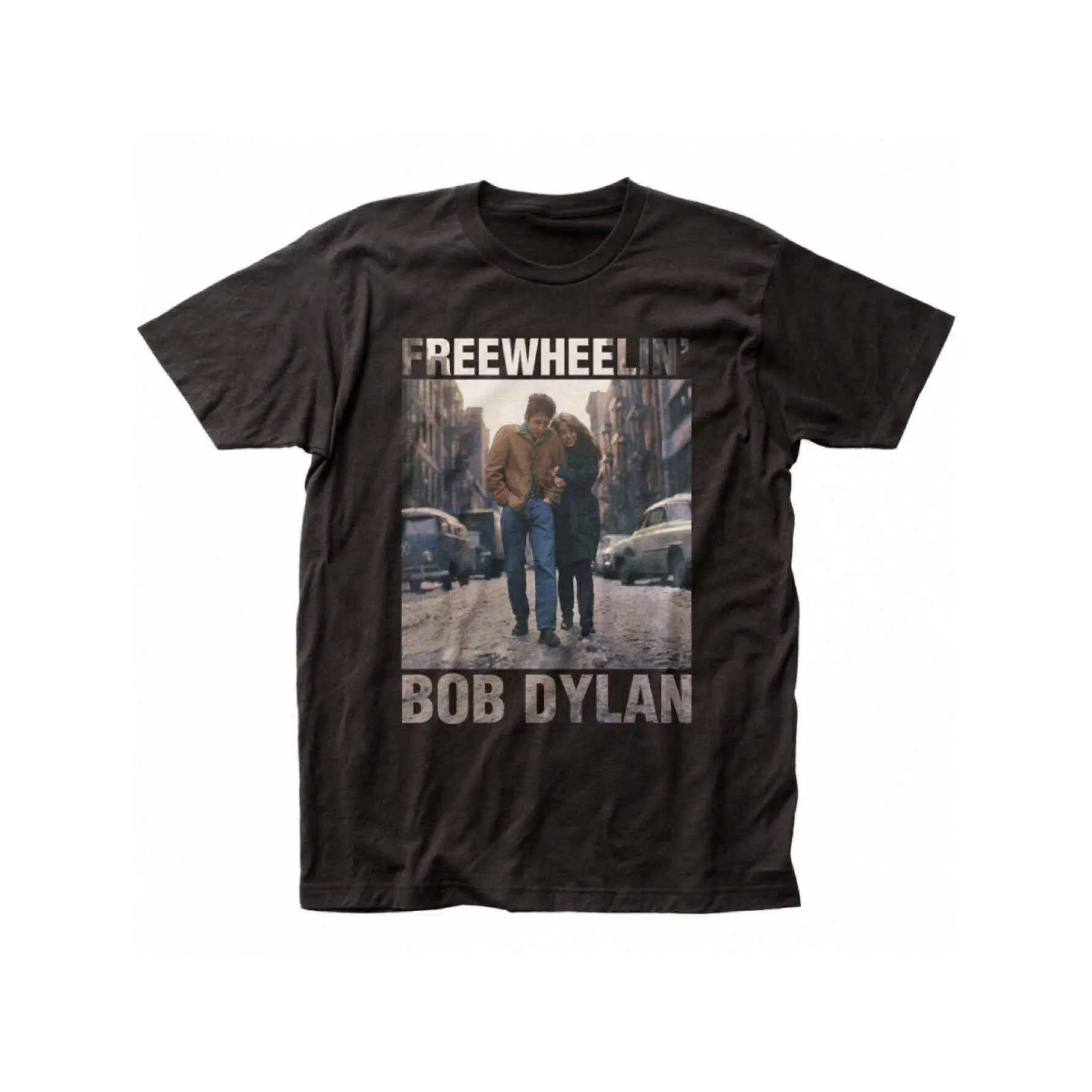 Men's Classic Cotton Bob Dylan Freewheelin Graphic T-Shirt - Black, Short-Sleeve, Slim-Fit, Vintage Photo Print, Soft Stretchy Fabric, Round Neck, Machine Washable, Rock Band Menswear Top for Music Fans