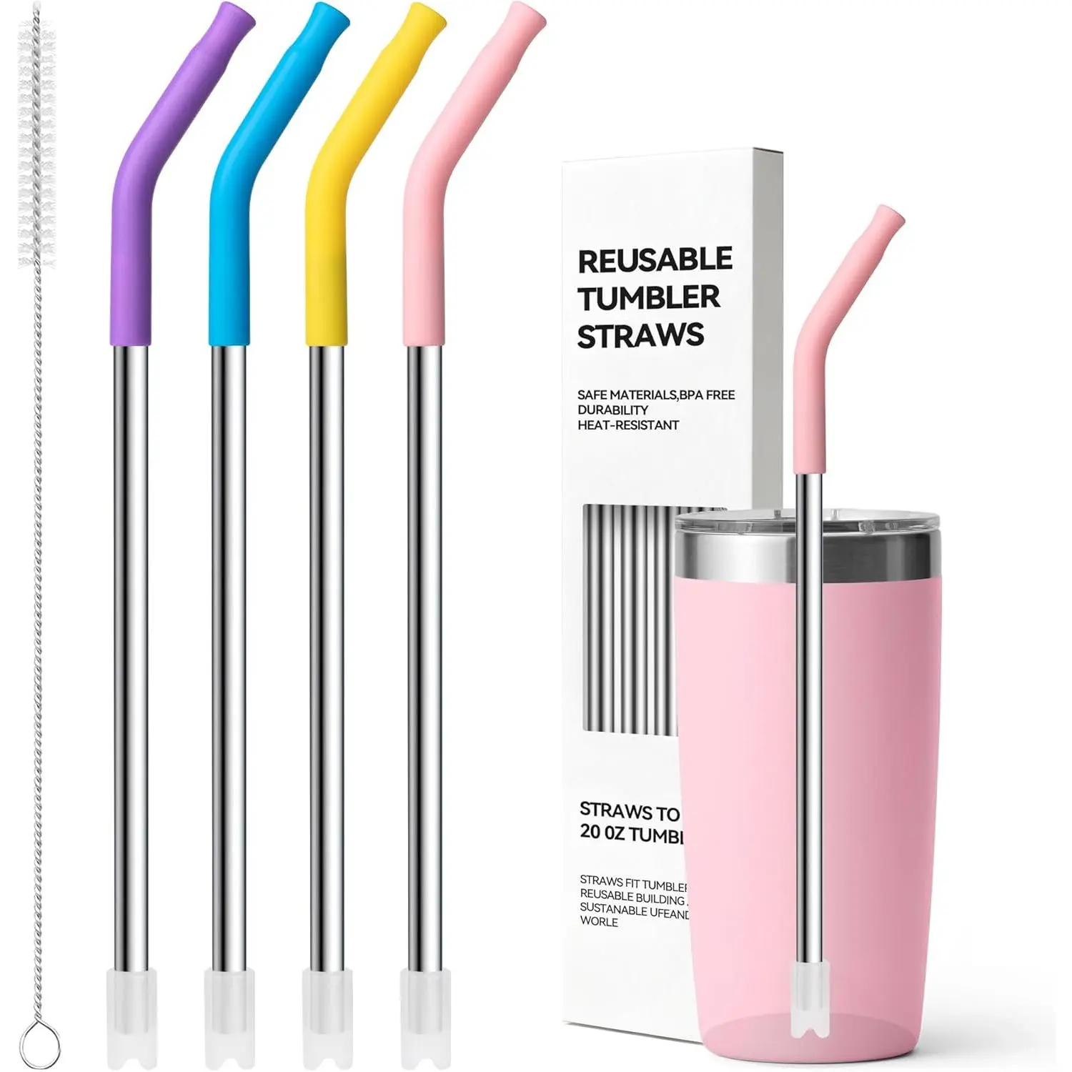 Metal Straws for , 7" Short Straws  Stainless Steel Straw | with  Tip for 10/12/14 OZ Tumblers,Also Fit Small Glass Cups And Mugs (Set 2)