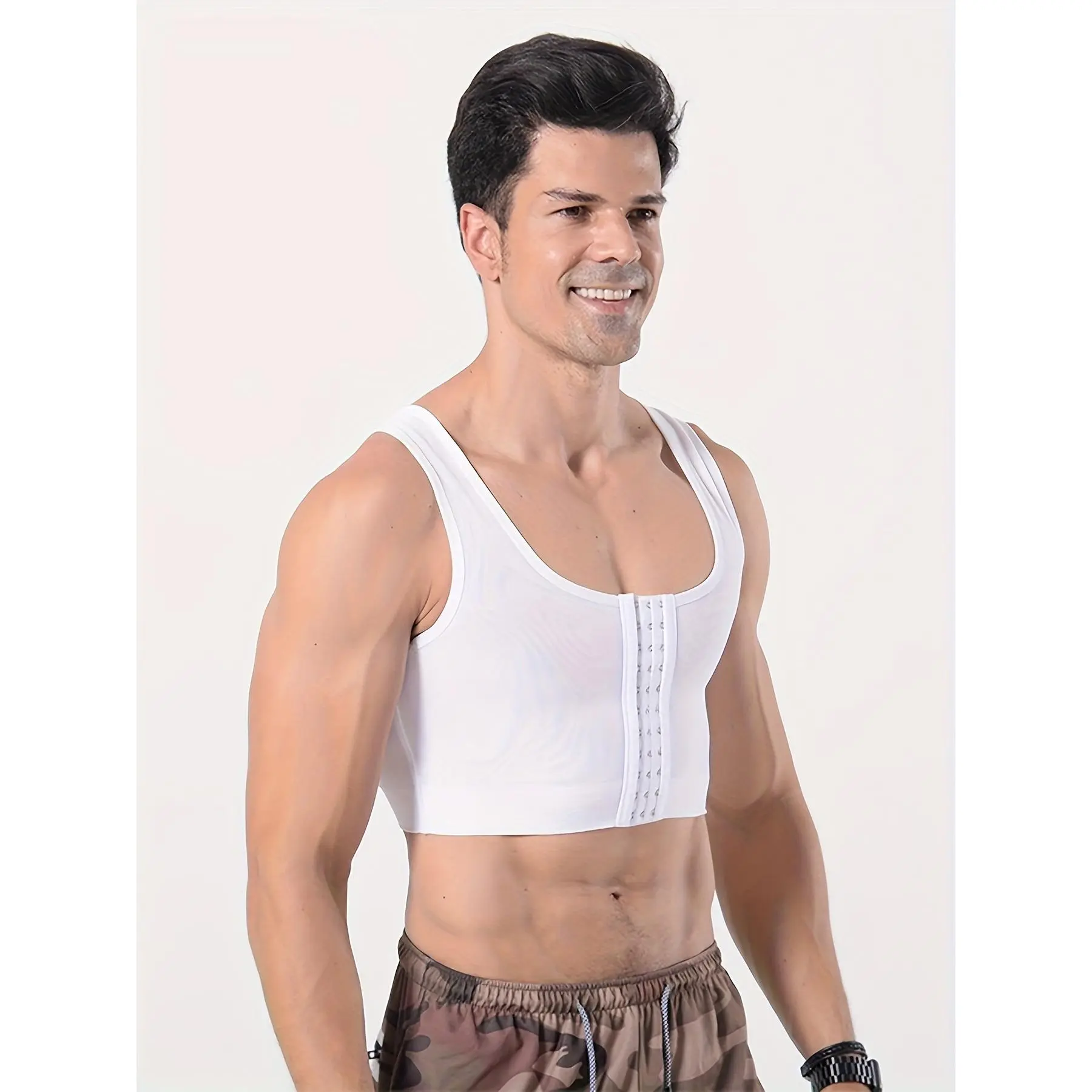 Men's Compression Body Shaper Vest, Sleeveless Slim Fit Spandex Tank with Zipper and Hook Closure for Chest Control, Menswear, Cold Wash