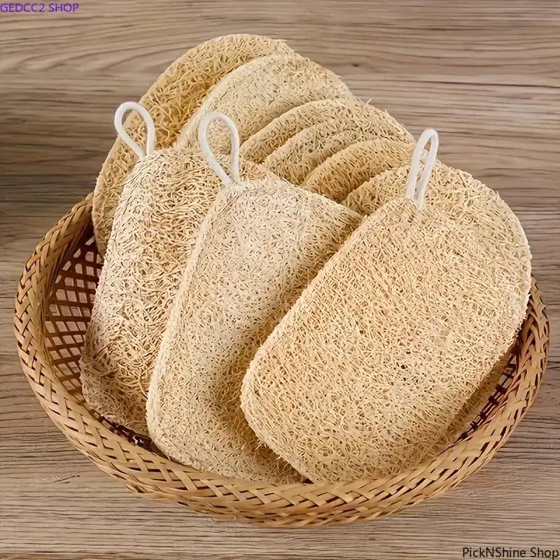 6Pcs Natural Loofah Exfoliating Sponges Set Pack - Bamboo Fiber Back Scrubber for Shower, Reusable Pads, Body Care Tool for Daily Skin Care, Exfoliating Body Scrubber